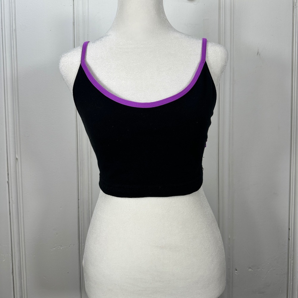 Mossimo Crop Top Women Small Black Purple Excellent Y2K Tie Back Cami